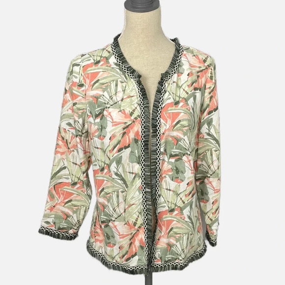 Chico’s Blazer Botanical Print Fringe Linen Blend Open Jacket Size 1 Medium 8/10 - Picture 13 of 13